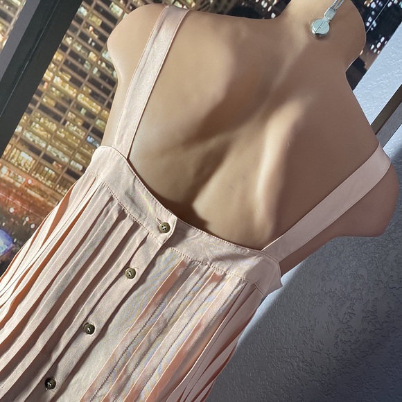 TIBI - silk pocketed, pleated romper: rose gold, square neck, button closure - 4 - Picture 15 of 16